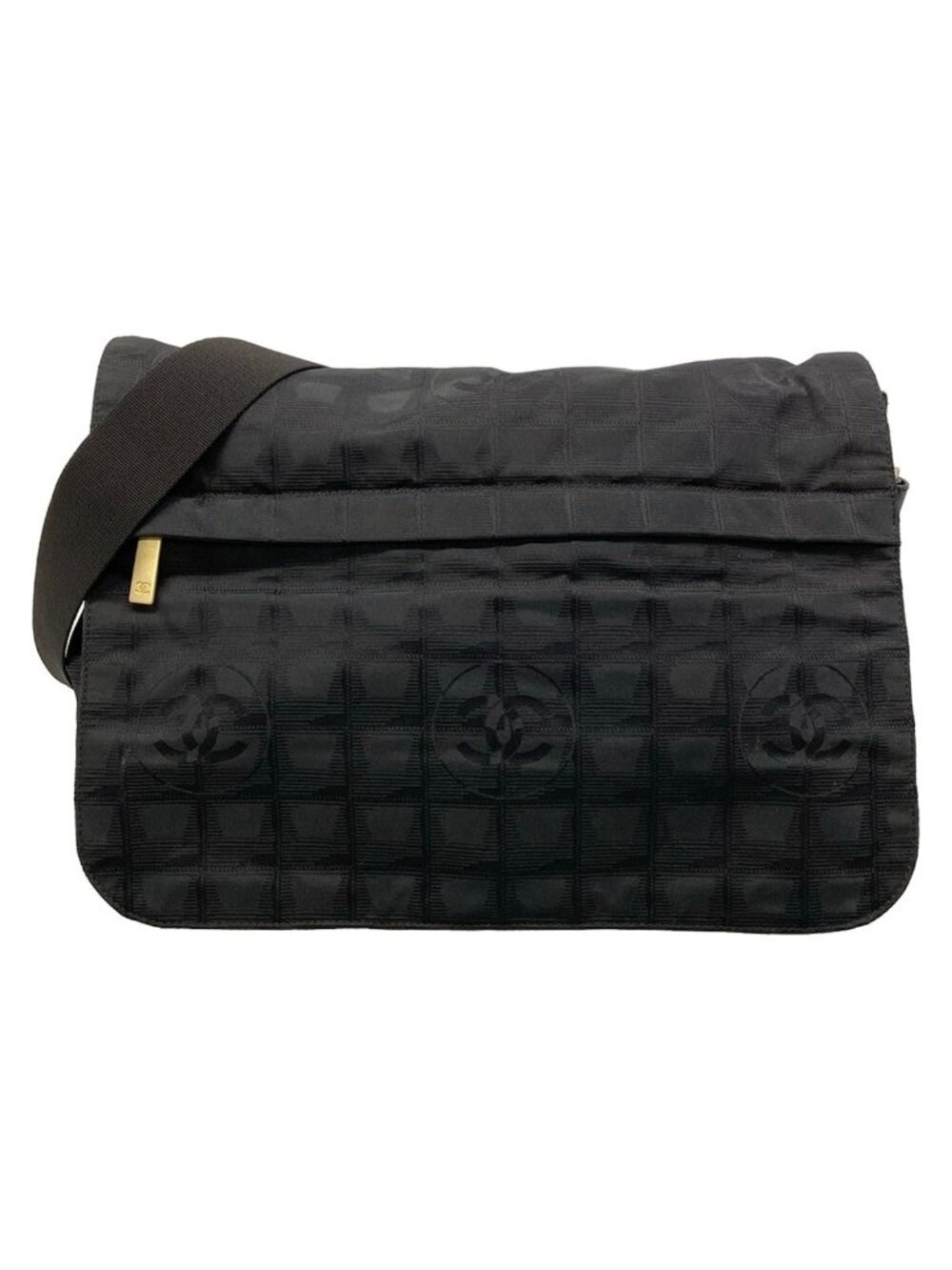 Chanel Shoulder Bag New Travel Line Black Gold Leather